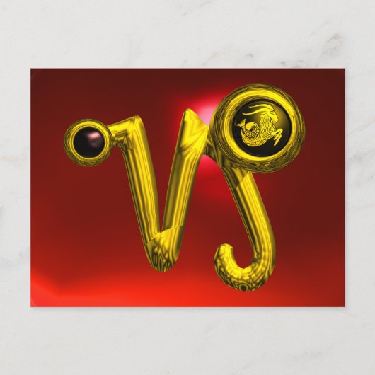 CAPRICORN GOLD ZODIAC BIRTHDAY JEWEL, Red Ruby Briefkaart (Voorkant)