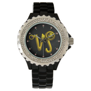 CAPRICORN GOLD ZODIAC BIRTHDAY JEWEL, zwart Horloge