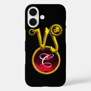 CAPRICORN GOLD ZODIAC SIGN RED RUBY MONOGRAM iPhone 16 HOESJE