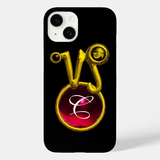 CAPRICORN GOLD ZODIAC SIGN RED RUBY MONOGRAM Case-Mate iPhone CASE (Achterkant)
