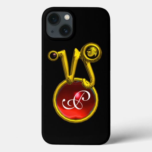 CAPRICORN GOLD ZODIAC SIGN RED RUBY MONOGRAM Case-Mate iPhone CASE (Achterkant)