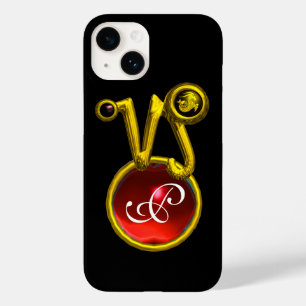 CAPRICORN GOLD ZODIAC SIGN RED RUBY MONOGRAM Case-Mate iPhone 14 HOESJE