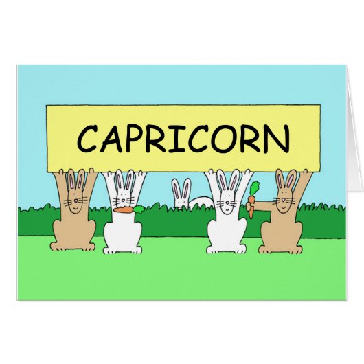 Capricorn Happy Birthday Cartoon Bunnies. (Voorkant Horizontaal)