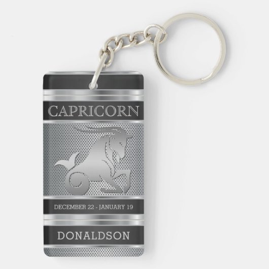 Capricorn ♑ in Black en Silver Mesh Sleutelhanger (achterkant)
