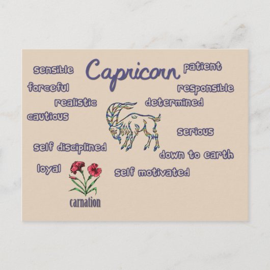 Capricorn kenmerken zodiakaart briefkaart (Voorkant)