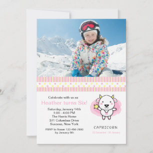 Capricorn Photo Birthday Party Invitation Kaart