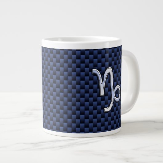 Capricorn Sign Navy Blue Carbon Fiber Style Grote Koffiekop (Voorkant rechts)