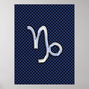 Capricorn Sign Navy Blue Carbon Fiber Style Poster