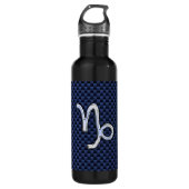 Capricorn Sign Navy Blue Carbon Fiber Style Waterfles (Voorkant)