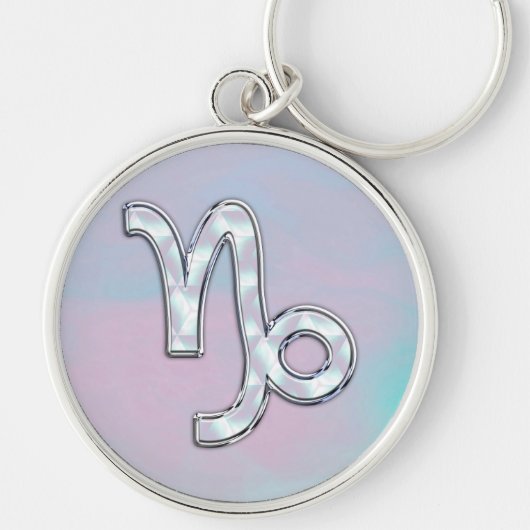 Capricorn Sign on Moeder Pearl Nacre Style Sleutelhanger (Voorkant)