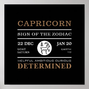 Capricorn Sign van de Zodiac, Astrologisch Poster