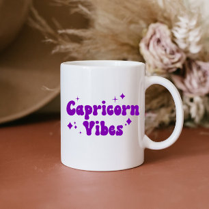 Capricorn Vibes Zodiac Astrology Paars Stars Coff Koffiemok
