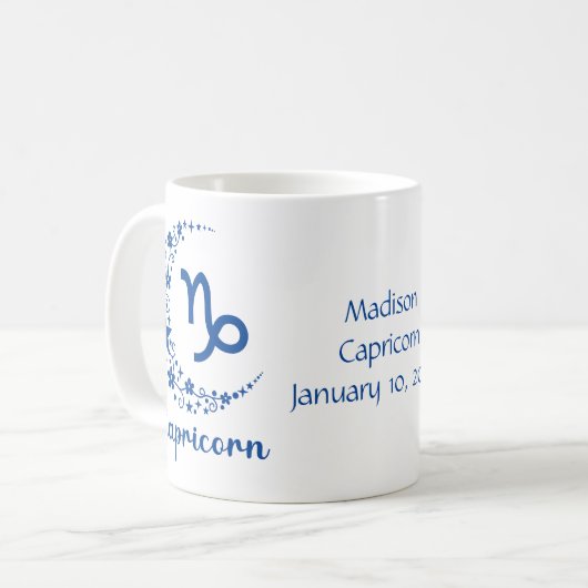 Capricorn Zodiac Astrology Birthday Blue White Koffiemok (Voorkant links)