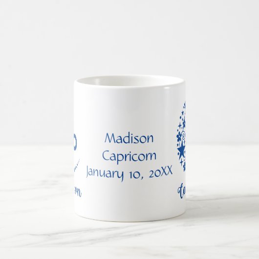Capricorn Zodiac Astrology Birthday Blue White Koffiemok (Center)