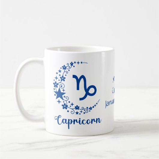 Capricorn Zodiac Astrology Birthday Blue White Koffiemok (Links)