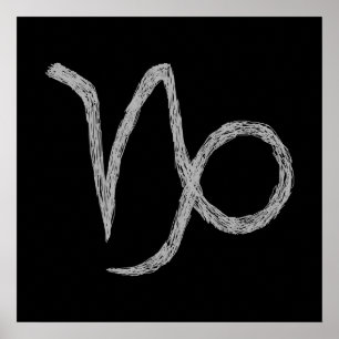 Capricorn. Zodiac Astrology Sign. Zwart. Poster