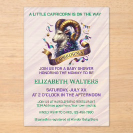 Capricorn Zodiac Baby Shower Lavender and Green Acryl Uitnodigingen