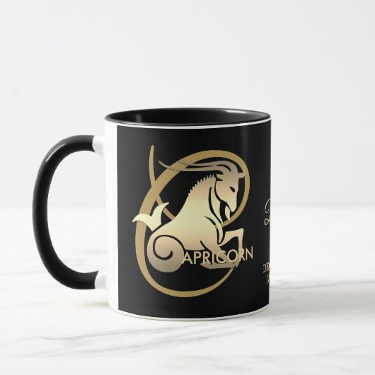 Capricorn ♑ Zodiac Birthday Sign/Black en Gold Mok (Links)