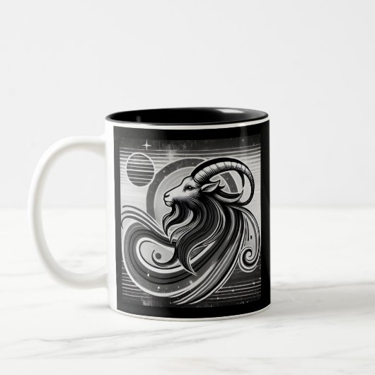 Capricorn Zodiac Coffee Mok Zwart-wit (Links)