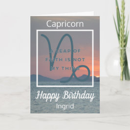 Capricorn Zodiac Quote Blue & White Birthday Kaart