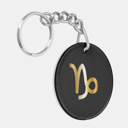 Capricorn Zodiac Sign, Black & Gold Sleutelhanger (Voorkant Links)
