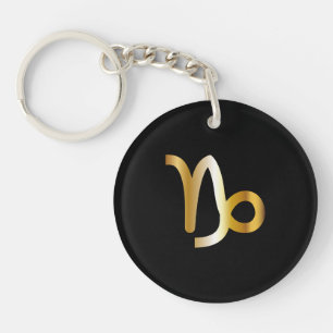 Capricorn Zodiac Sign, Black & Gold Sleutelhanger