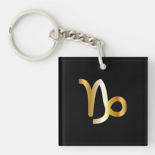 Capricorn Zodiac Sign, Black & Gold Sleutelhanger (Voorkant)
