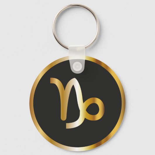Capricorn Zodiac Sign, Black & Gold Sleutelhanger (Voorkant)
