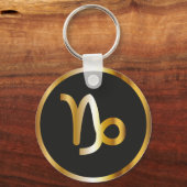 Capricorn Zodiac Sign, Black & Gold Sleutelhanger (Voorkant)