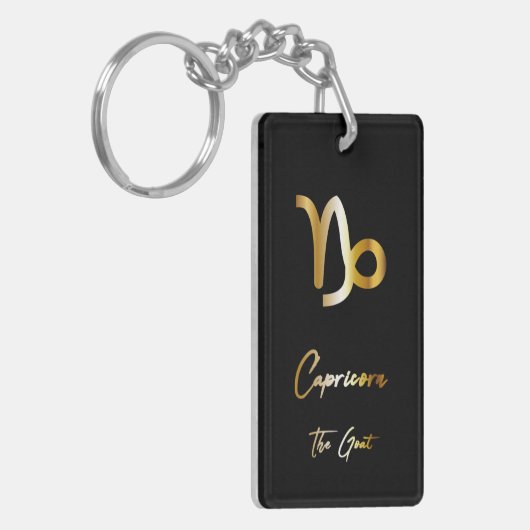 Capricorn Zodiac Sign, Black & Gold Sleutelhanger (Voorkant Links)
