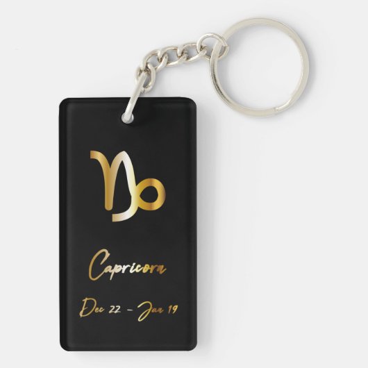 Capricorn Zodiac Sign, Black & Gold Sleutelhanger (achterkant)