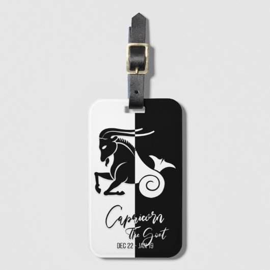 Capricorn Zodiac Sign Black & White Bagagelabel (Voorkant (verticaal))
