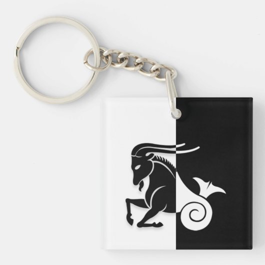 Capricorn Zodiac Sign, Black & White Sleutelhanger (Voorkant)