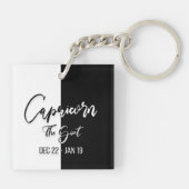 Capricorn Zodiac Sign, Black & White Sleutelhanger (Achterkant)