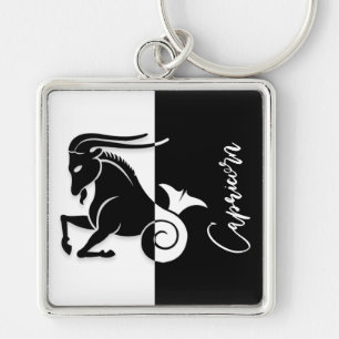 Capricorn Zodiac Sign, Black & White Sleutelhanger