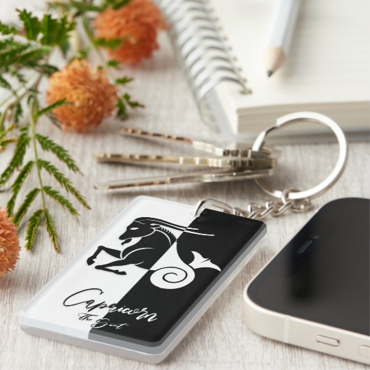 Capricorn Zodiac Sign, Black & White Sleutelhanger (Voorkant Rechts)
