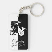 Capricorn Zodiac Sign, Black & White Sleutelhanger (achterkant)