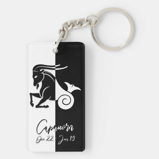 Capricorn Zodiac Sign, Black & White Sleutelhanger (achterkant)