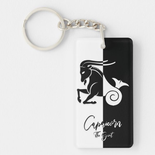 Capricorn Zodiac Sign, Black & White Sleutelhanger (Voorkant)