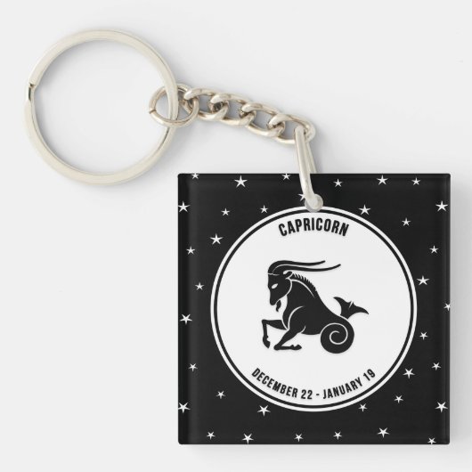 Capricorn Zodiac Sign, Black & White Sleutelhanger (Voorkant)