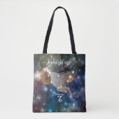 Capricorn Zodiac Sign Cosmic Monogram Name Blue Tote Bag (Voorkant)