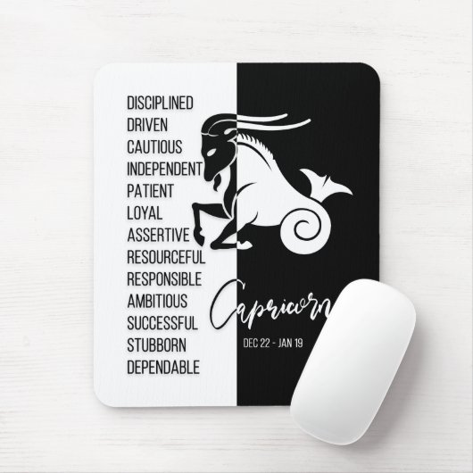 Capricorn Zodiac Sign Mousepad, zwart-wit Muismat (Met muis)