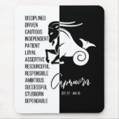 Capricorn Zodiac Sign Mousepad, zwart-wit Muismat (Voorkant)