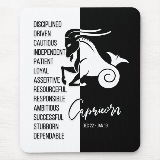 Capricorn Zodiac Sign Mousepad, zwart-wit Muismat (Voorkant)