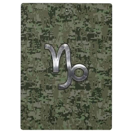 Capricorn Zodiac Sign on Woodland Digital Camo Klembord (Achterkant)