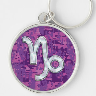 Capricorn Zodiac Sign Pink Digital Camouflage Sleutelhanger