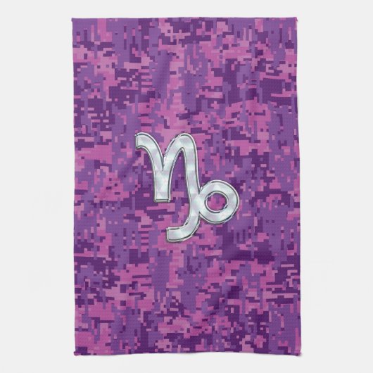 Capricorn Zodiac Sign Pink Digital Camouflage Theedoek (Verticaal)