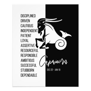 Capricorn Zodiac Sign Print, zwart-wit Foto Afdruk