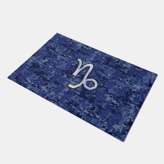 Capricorn Zodiac Symbol Blue Digital Camouflage Deurmat (Schuin)
