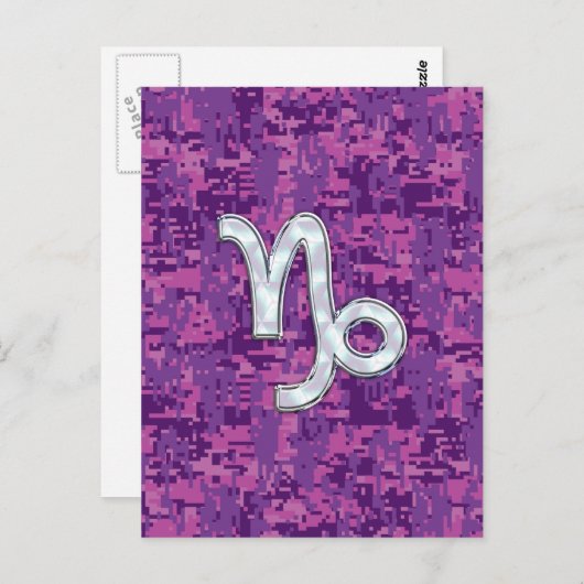 Capricorn Zodiac Symbol Fuchsia Digital Camouflage Briefkaart (Voorkant / Achterkant)